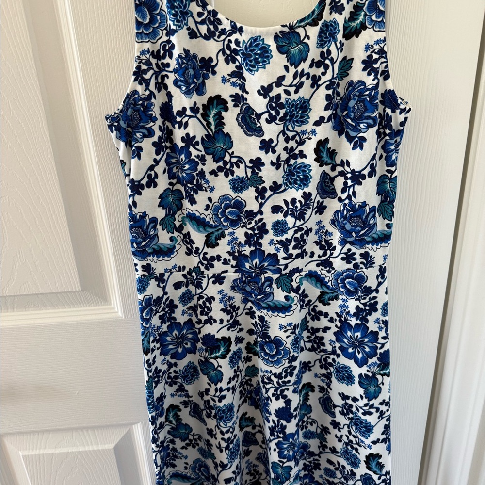 Divided Blue and White Floral Midi Dress